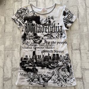 Vintage Y2K Big Bang Philadelphia Graphic Logo Tee White Cotton Made in USA Sz S